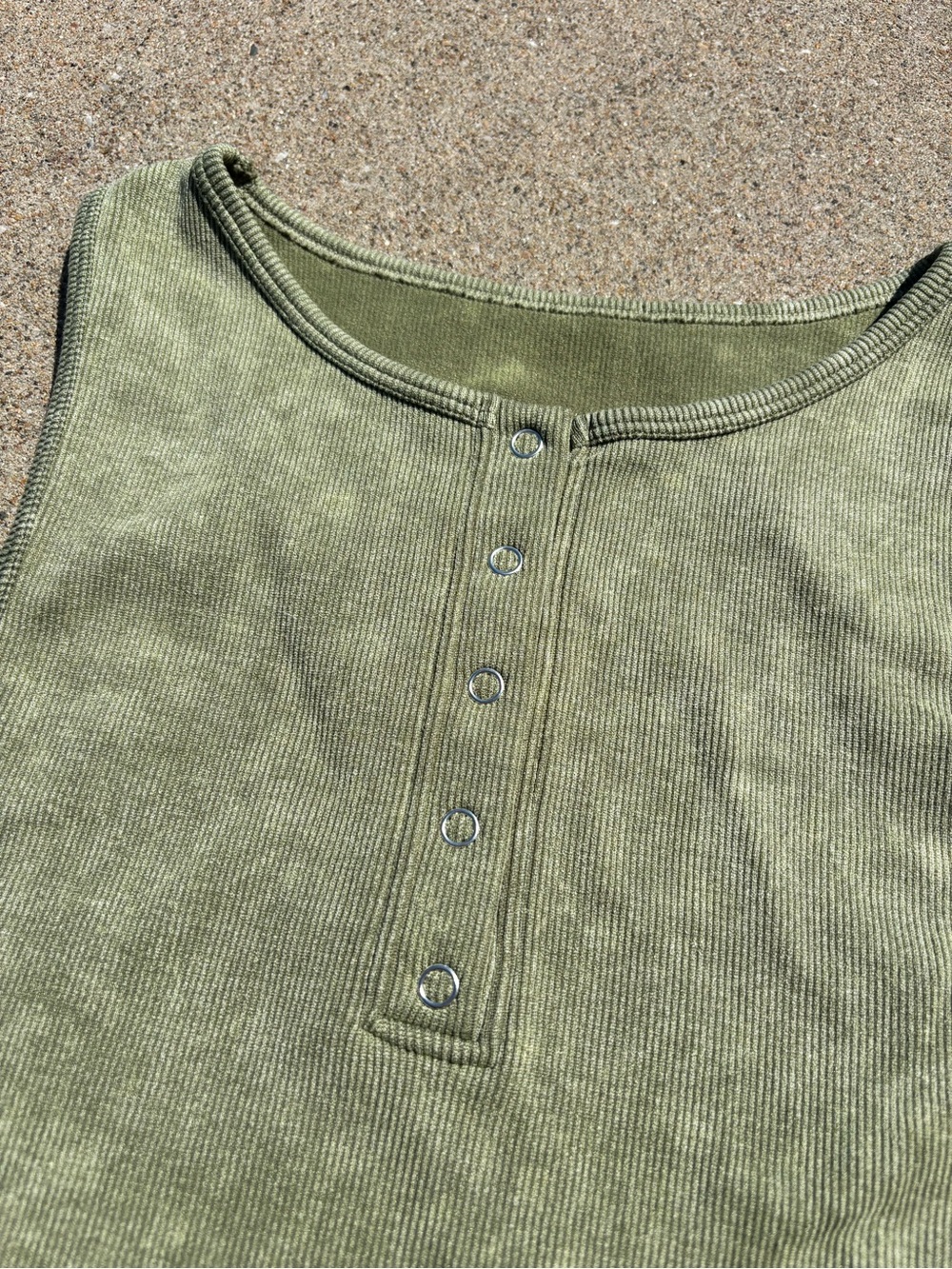 Forever 21 Olive Green Acid Wash Ribbed Henley Tank - Picture 2 of 5